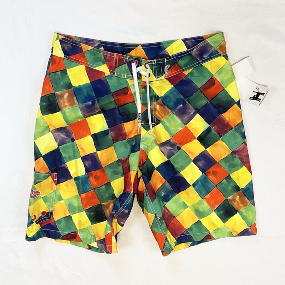 Mambo Australia Men Size M Swim Trunks Multi-Color Tiles Side Pocket NWT $48